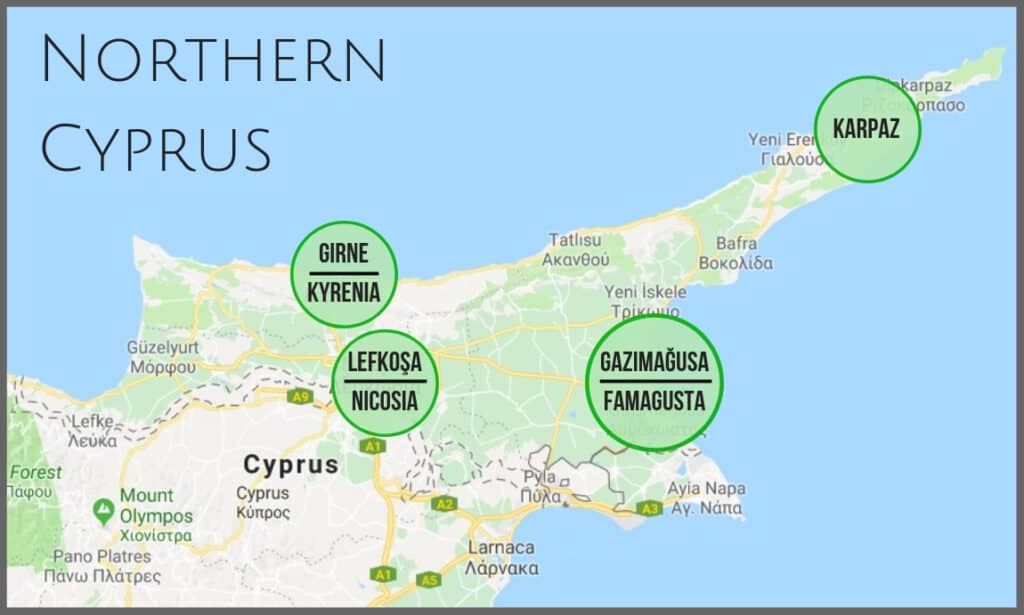 Map of Northern Cyprus property sale locations