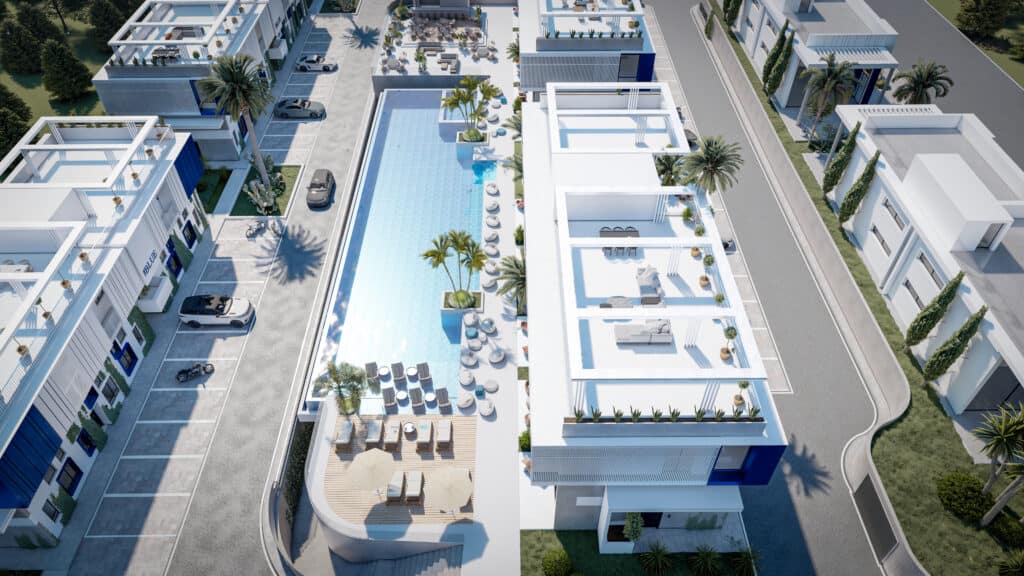 The Blue - aerial shot of the pool area