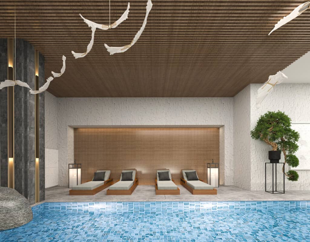 The Blue - Spa indoor pool and lounging area