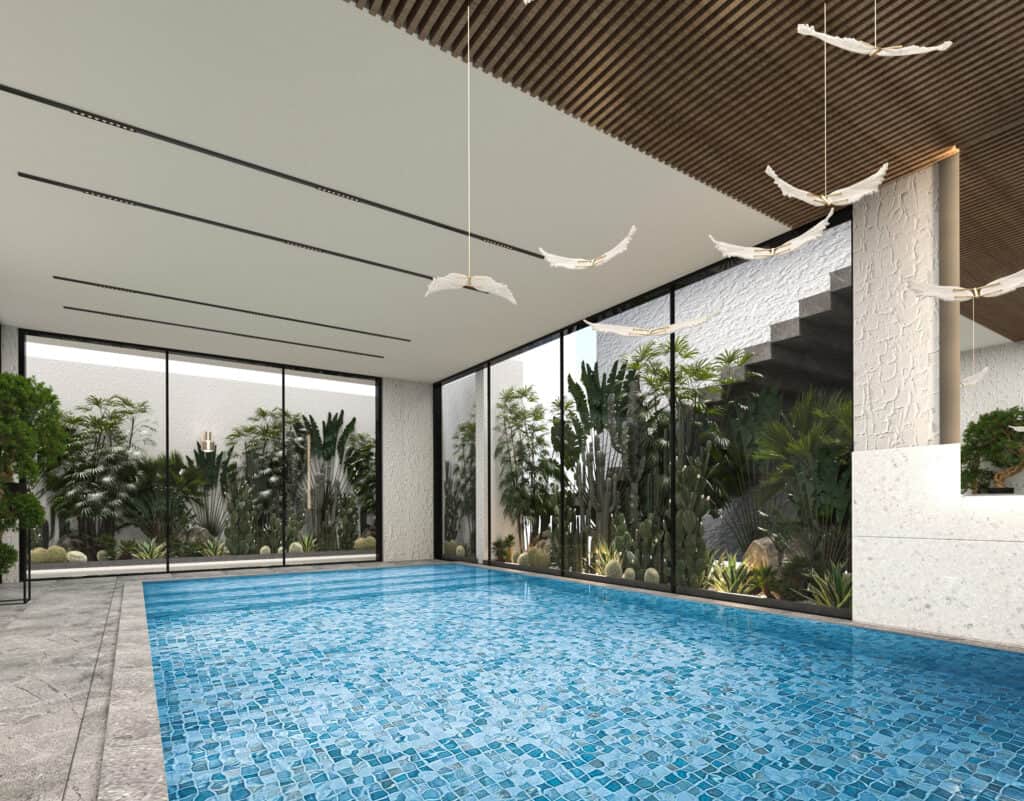 The Blue - Spa indoor pool looking to the outside