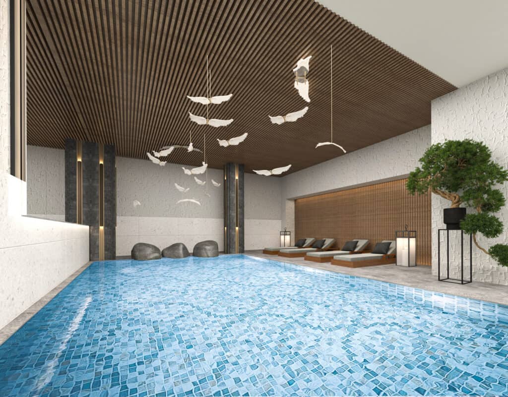 The Blue - Spa indoor pool and seating area