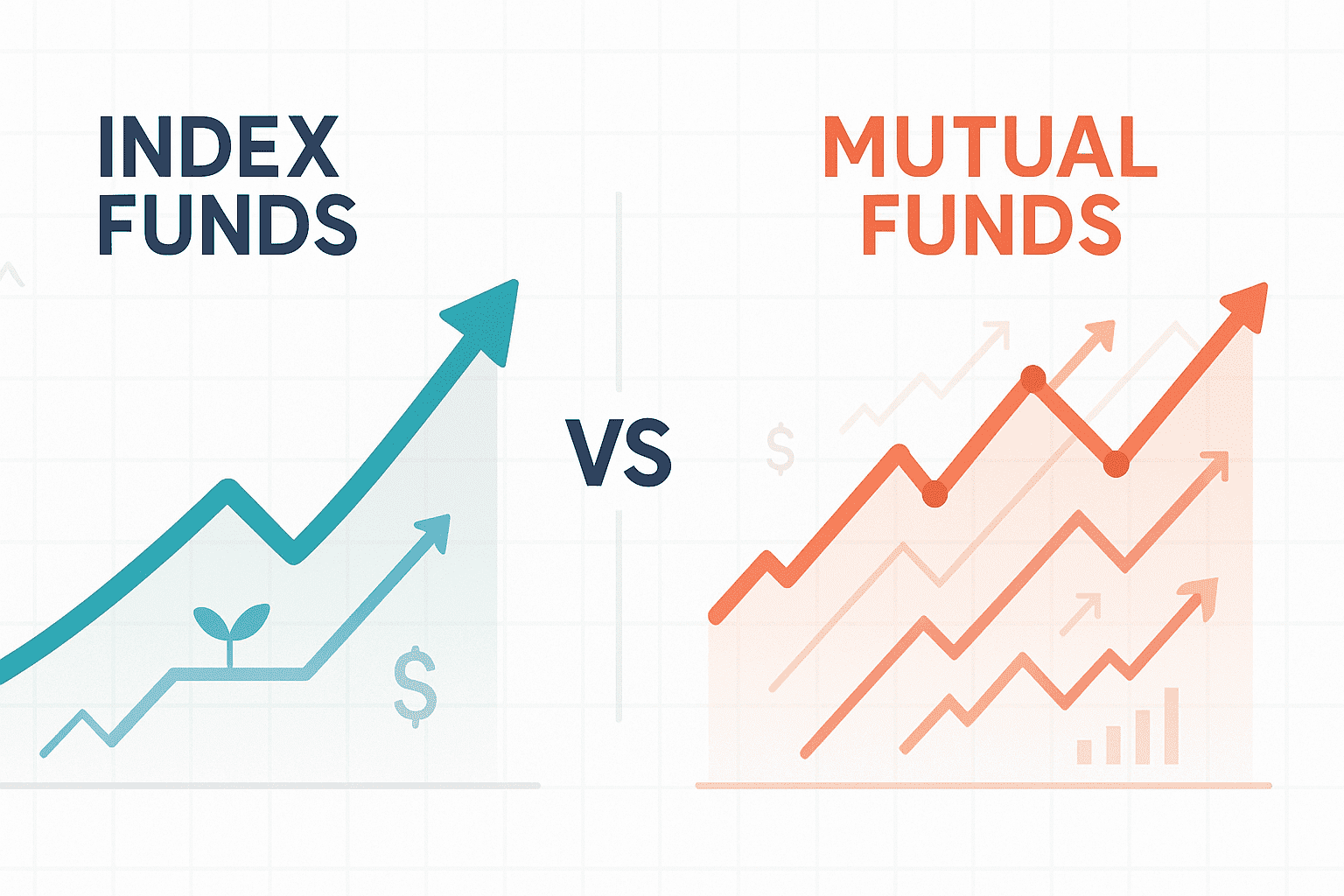 Index funds versus mutual funds comparison chart showing performance differences and cost analysis for investors in 2025